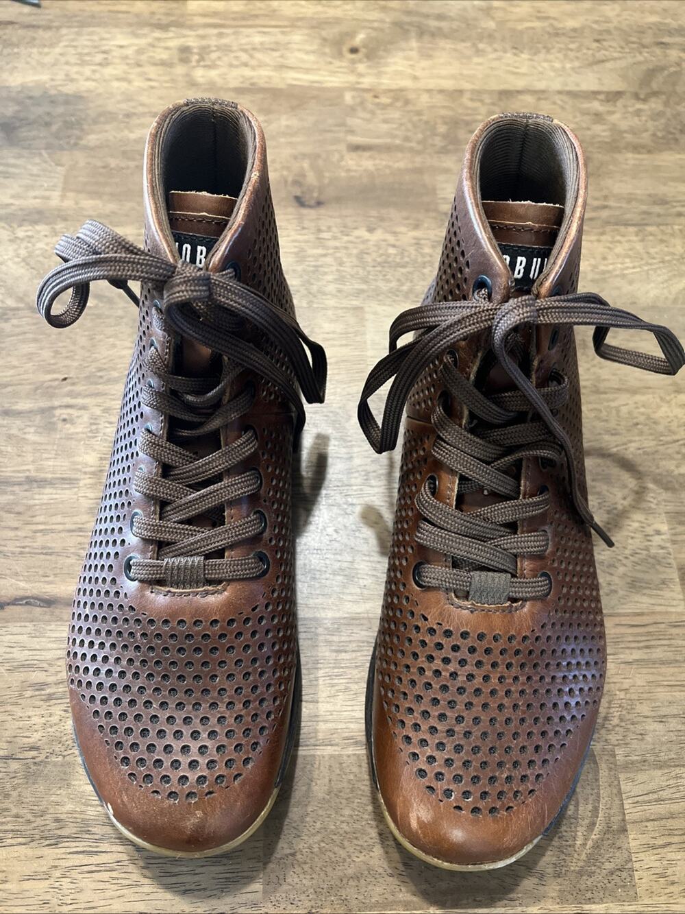 Nobull High Top Coffee Brown Leather Trainers Boots Mens size 7 Women’s 8.5